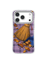 Curved leaf path near cobalt dustpan iPhone 17 Pro case pattern three