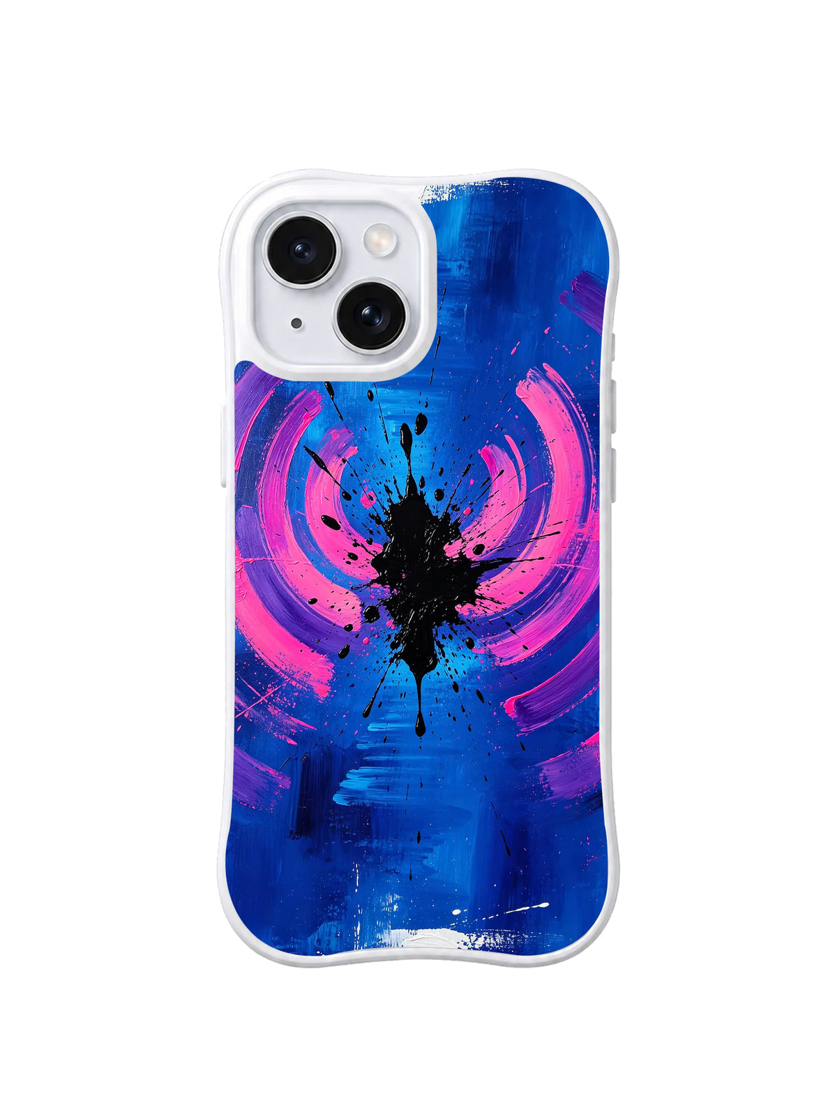 Beat Ring Impact: Pink concentric rings meet a central black splash on deep blue.