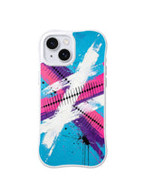Electric Piano Rhythm: Diagonal pink piano-key marks cross cyan, white and black strokes.