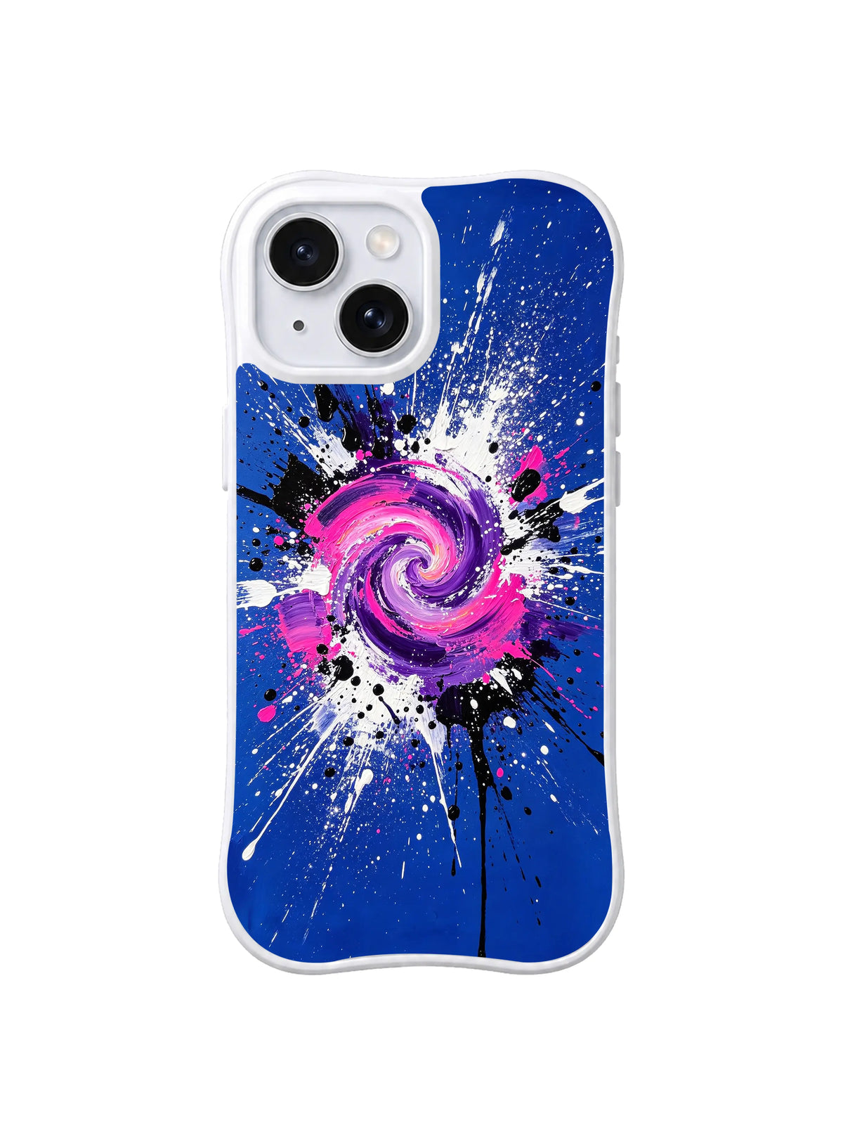 Spiral Dance Crescendo: A pink and purple spiral erupts through black and white paint splashes.