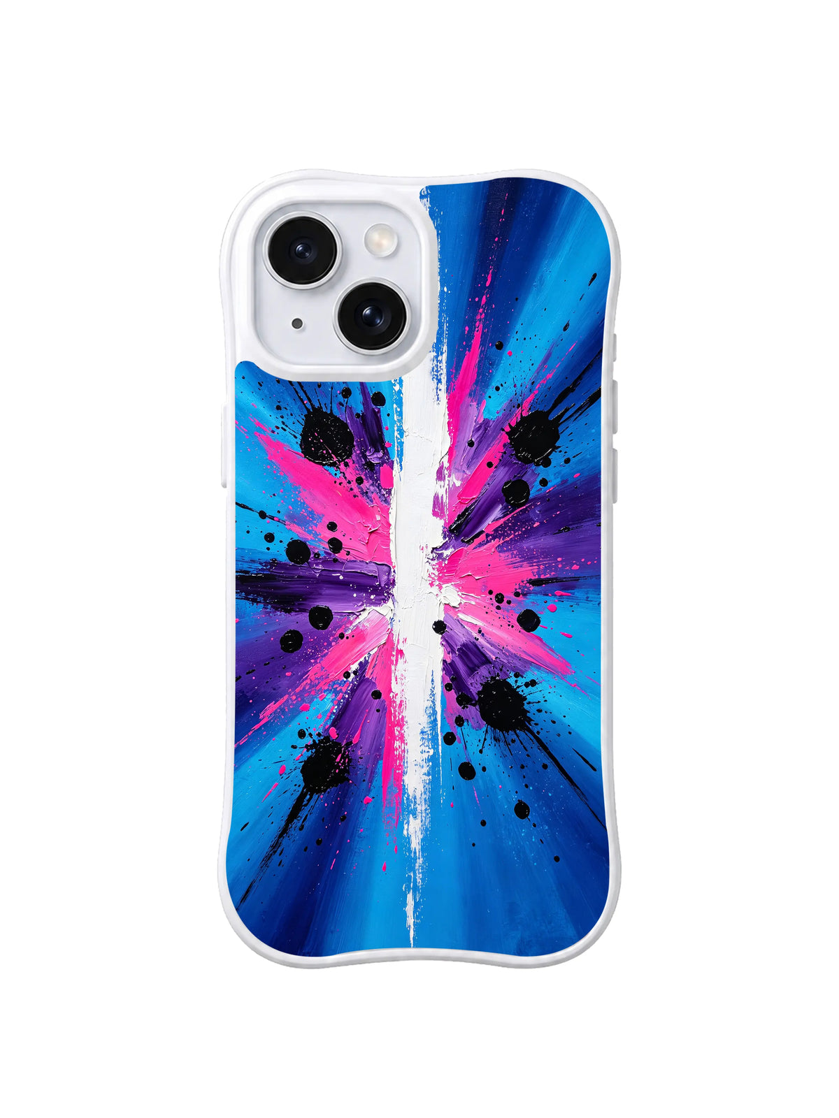 White Pulse Crossfire: A bright white central burst cuts blue, pink, purple and black rays.