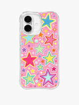 Bubble Star Scatter: Outlined multicolor stars and small bubbles fill a pink field.