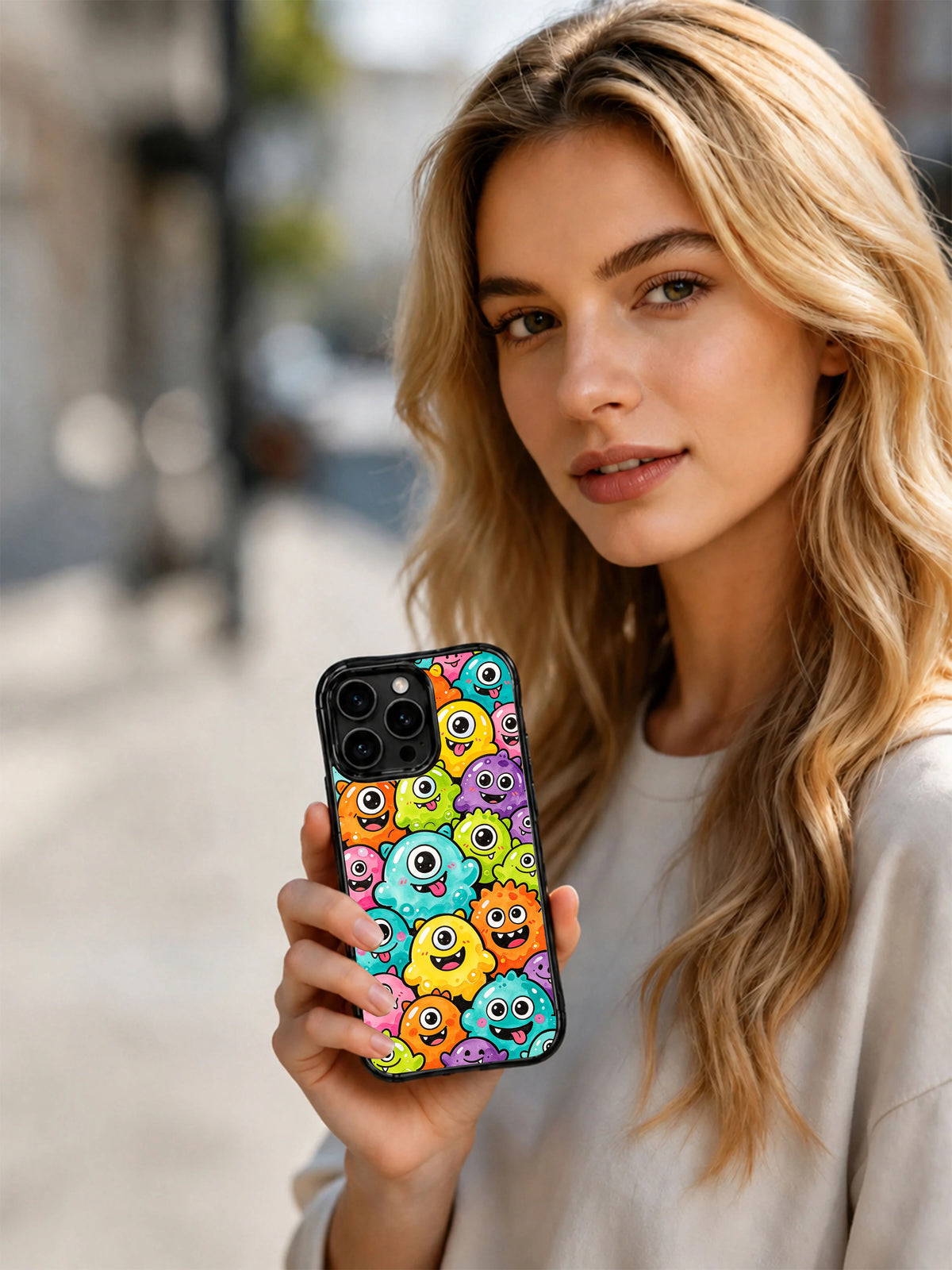 Lifestyle view of Bubble Trouble Orchestra iPhone 13 Pro case