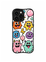 Candy Pop Monster Crew: Küçük renkli canavarlar pembe lolipopları ve sarı şimşeği çevreler.