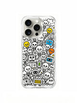 Bulb Head Club doodle composition artwork on an iPhone 15 Pro case