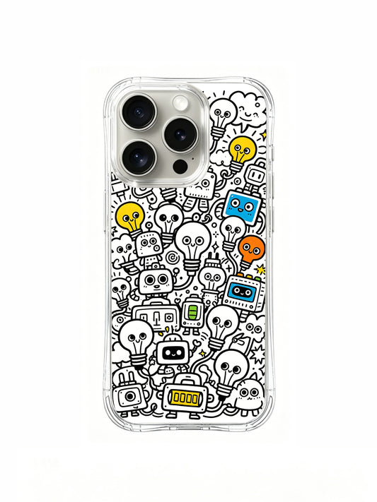 Whimsical bulb head club doodle iPhone 15 pro Case from PhoneCasing, original Nico Scribble illustrated phone casing crafted at our California factory, charming art phone cover for US creative women collectors.