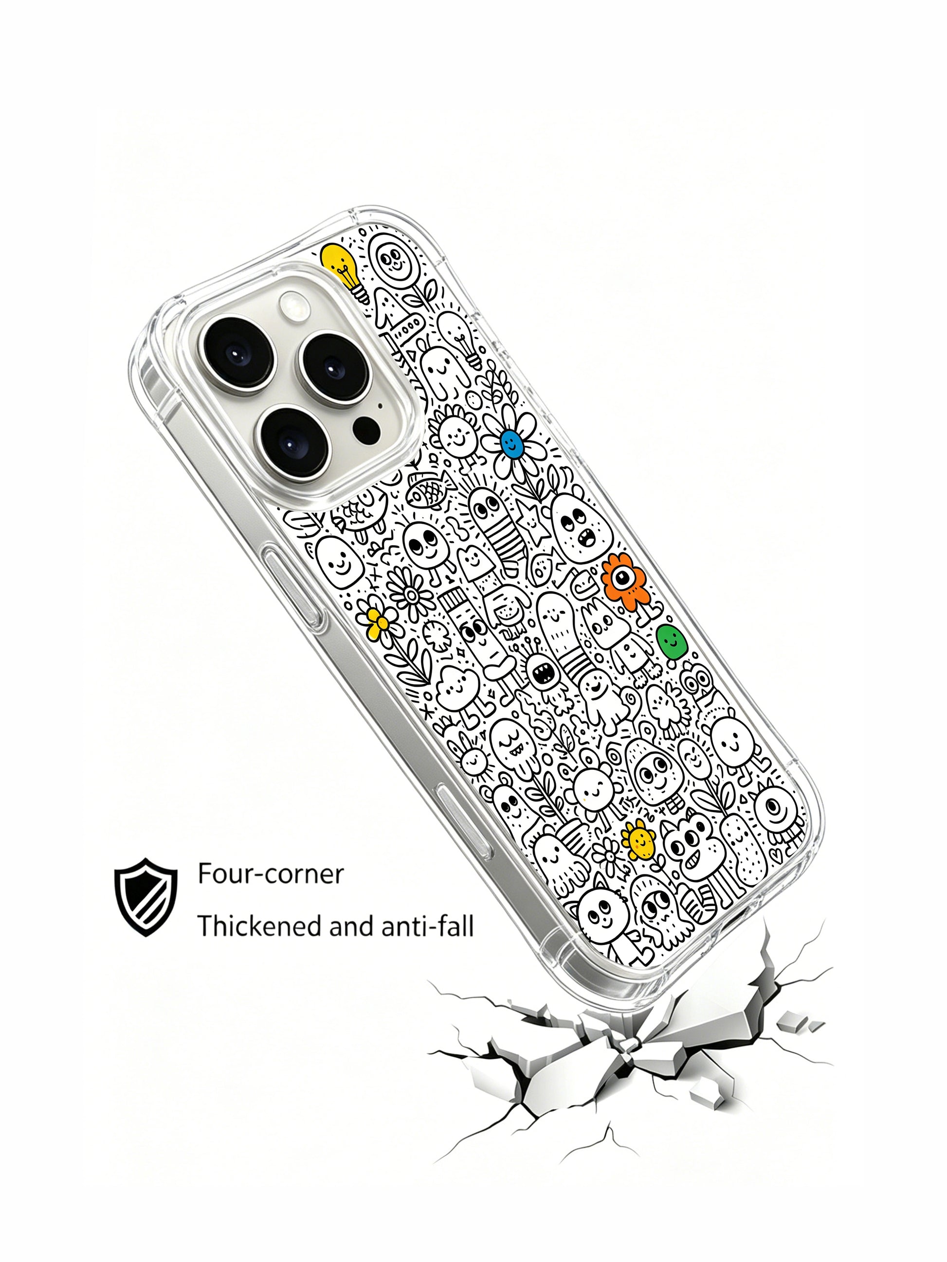 Light bulb, sock and cloud cute creature collage iPhone 16 pro Case, licensed Nico Scribble art phone casing manufactured locally by PhoneCasing in California, trendy illustrated phone cover.