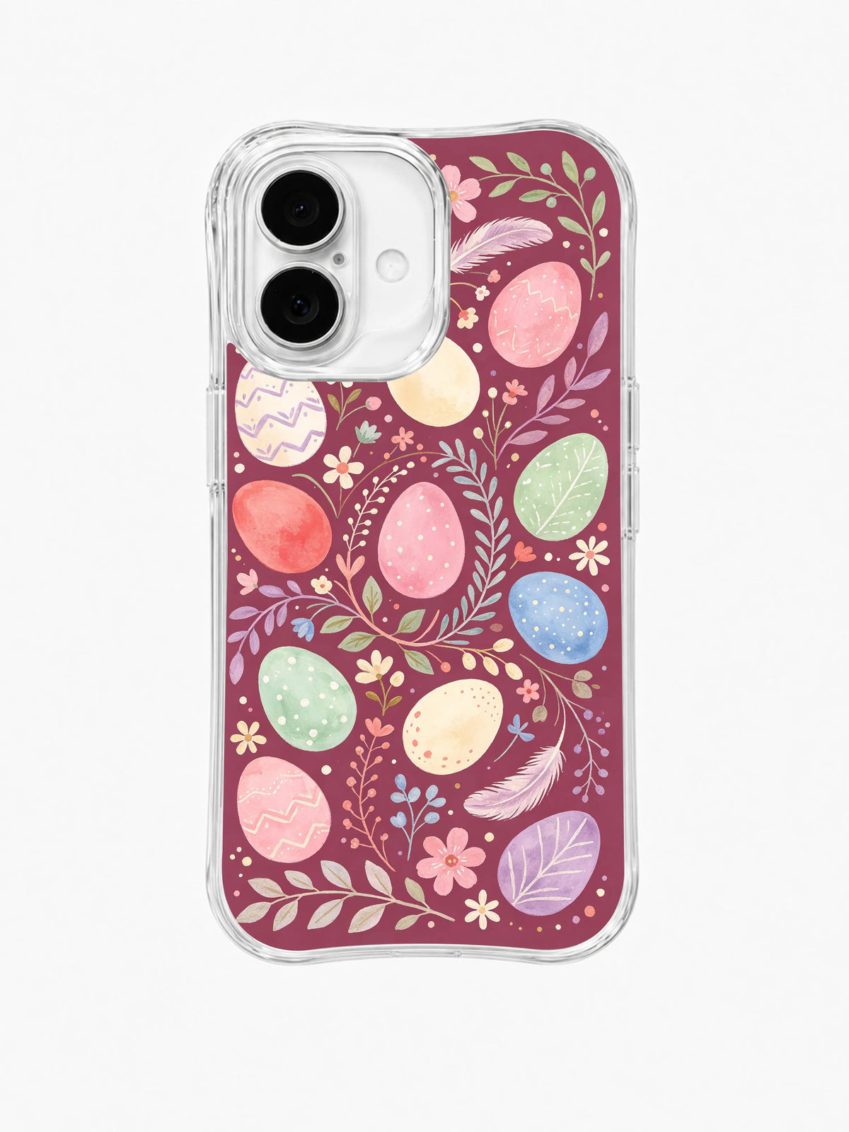 The Bunny Garden Without Bunny / Secret Bunny Garden: Kıvrılan yapraklı sarmaşıklar, açık tüyler ve küçük krem çiçekler arasında toplanan pastel yumurtalar.