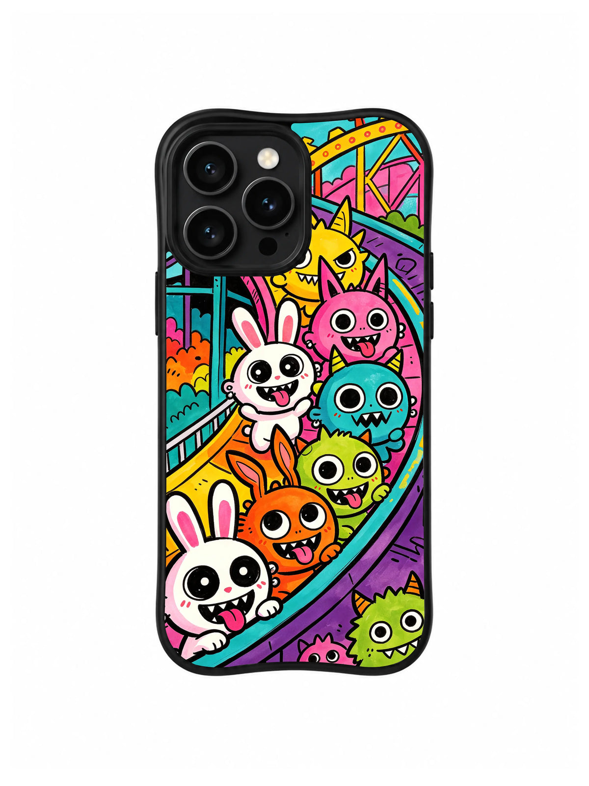 Roller Coaster Rebel Crew: Rabbit-eared creatures ride through a bright amusement-park scene.