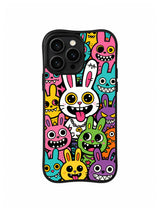 Tongue-Out Bunny Mob: Colorful rabbit faces with playful expressions form a dense crowd.