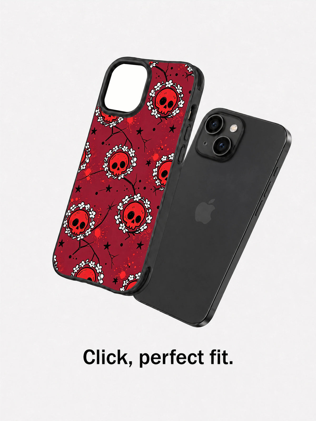 Burgundy Skull Flower Garden: case shown separately beside a phone.