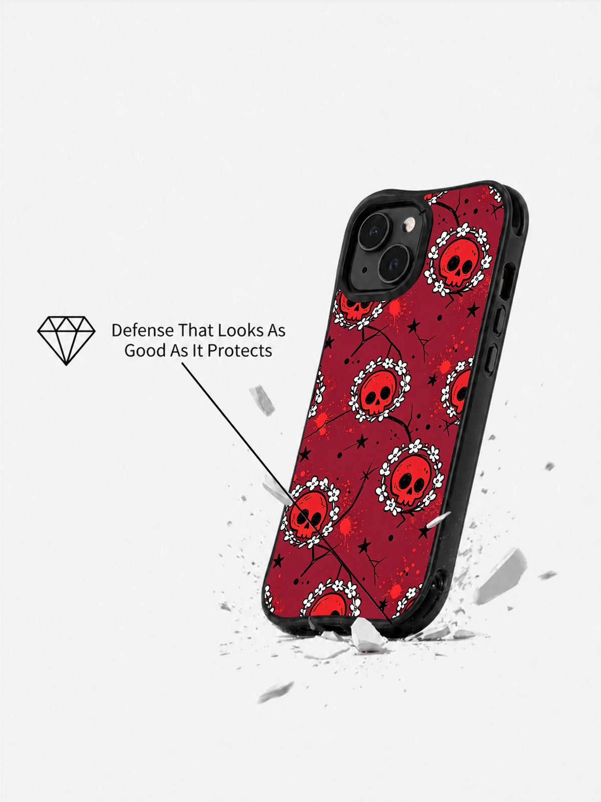 Burgundy Skull Flower Garden iPhone 14 Plus case impact view