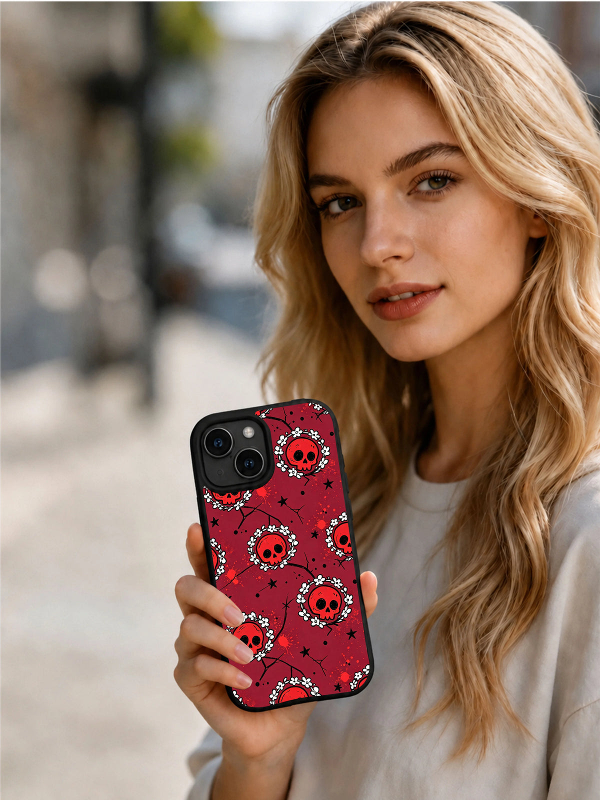 Product or handheld view of the Burgundy Skull Flower Garden case