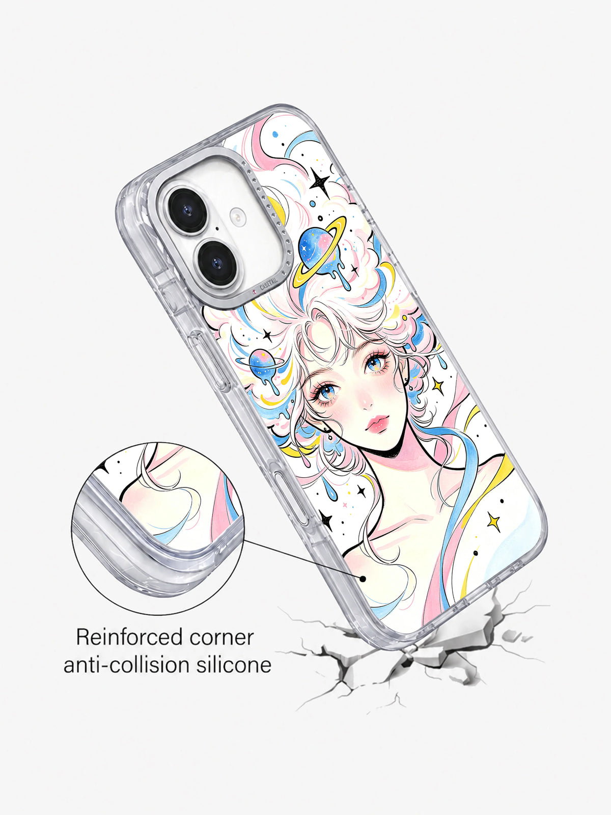 Buttercream Cosmos dreamy portrait iPhone case angle view