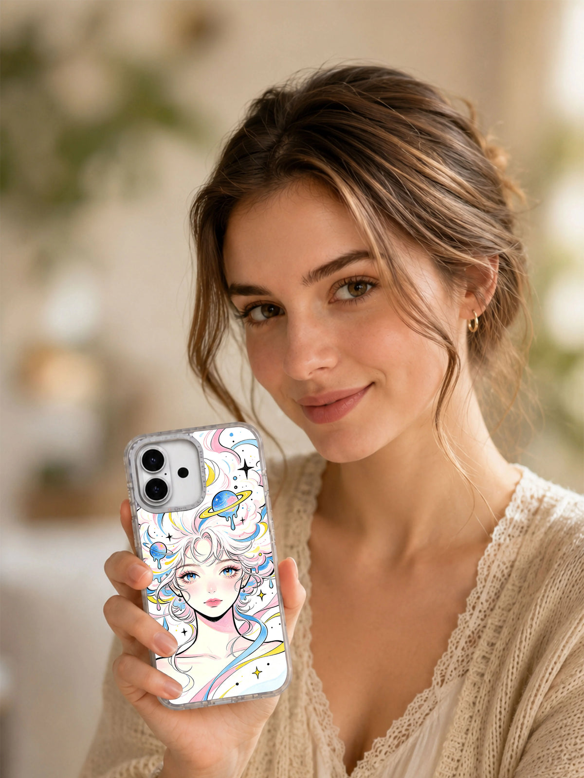 Buttercream Cosmos pastel galaxy phone case hand view