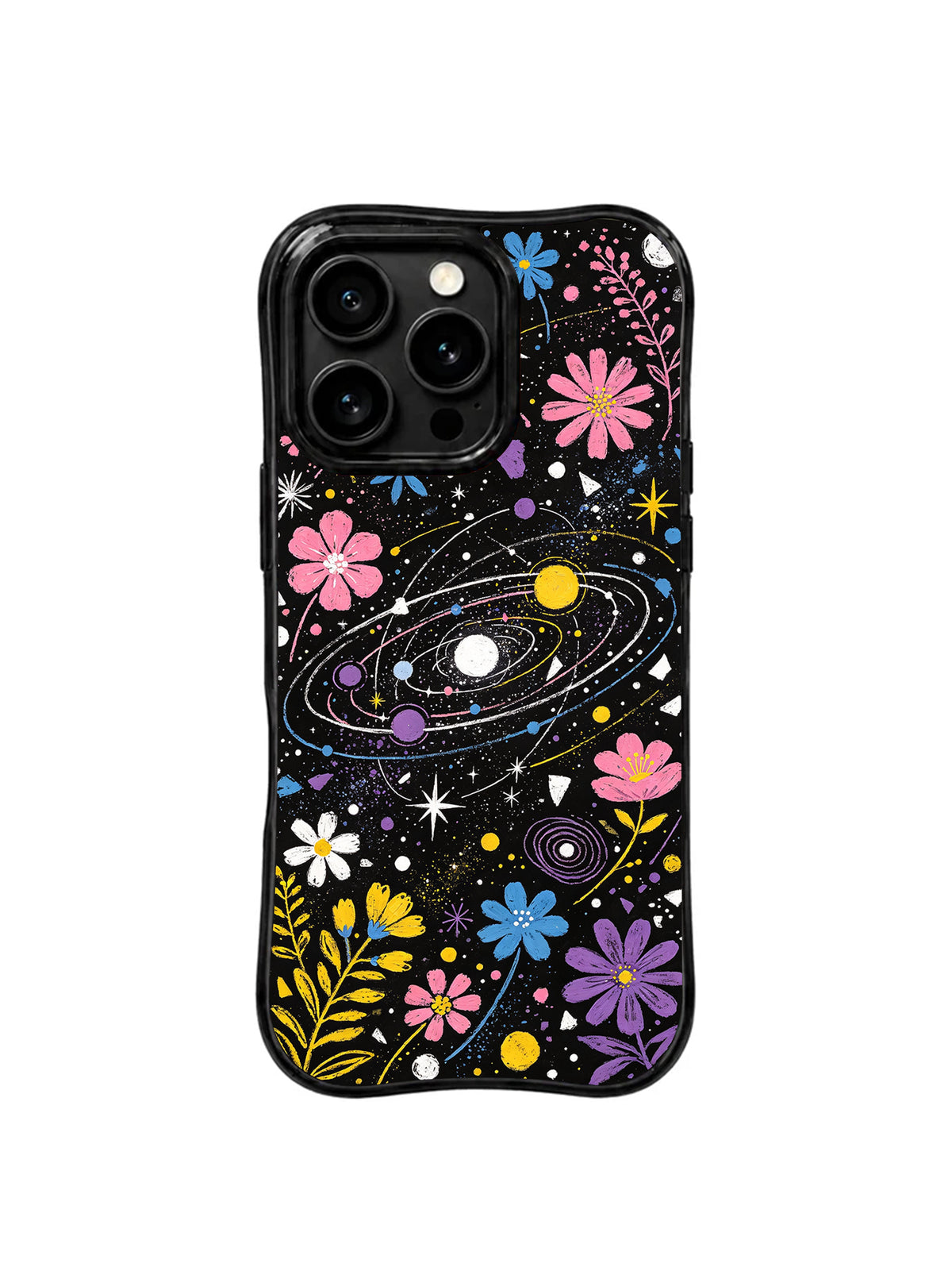 Buttercup Orbit floral celestial iPhone 15 Pro case front detail