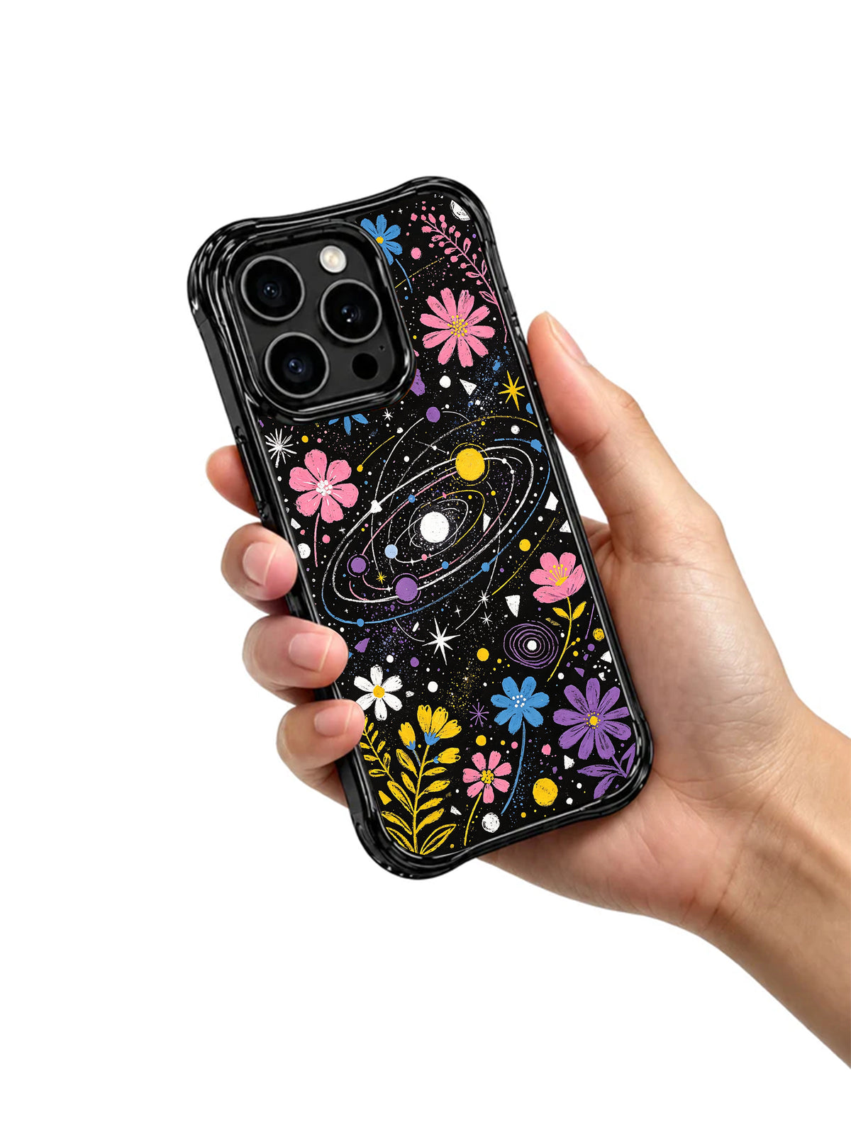 Buttercup Orbit hand-drawn celestial phone case detail
