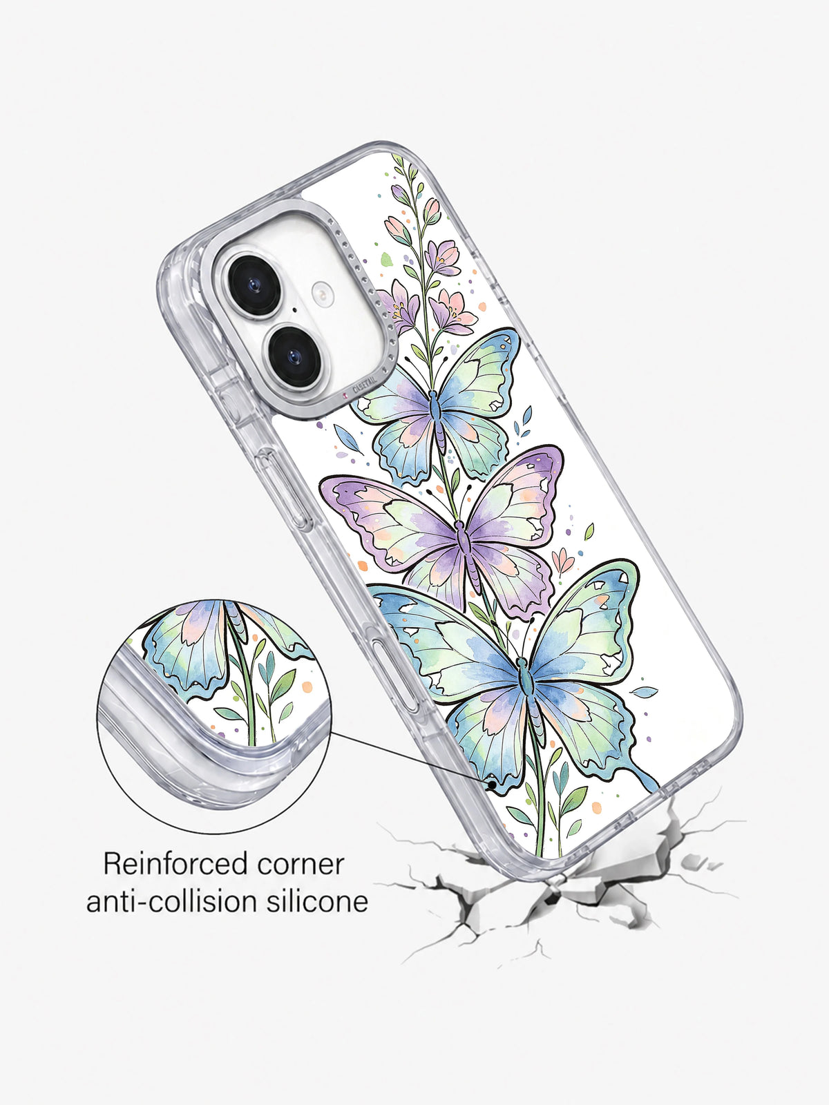 Butterfly Garden Reverie iPhone 17 case angled view