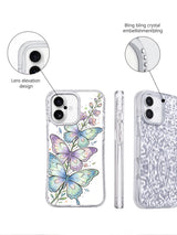 Rhinestone camera frame butterfly iPhone 17 case detail