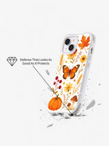 Butterfly Harvest Meadow: Angled illustrated case above broken fragments in a promotional illustration.