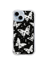 Starlit Keywing Flight butterfly and key artwork on black iPhone 15 Plus case