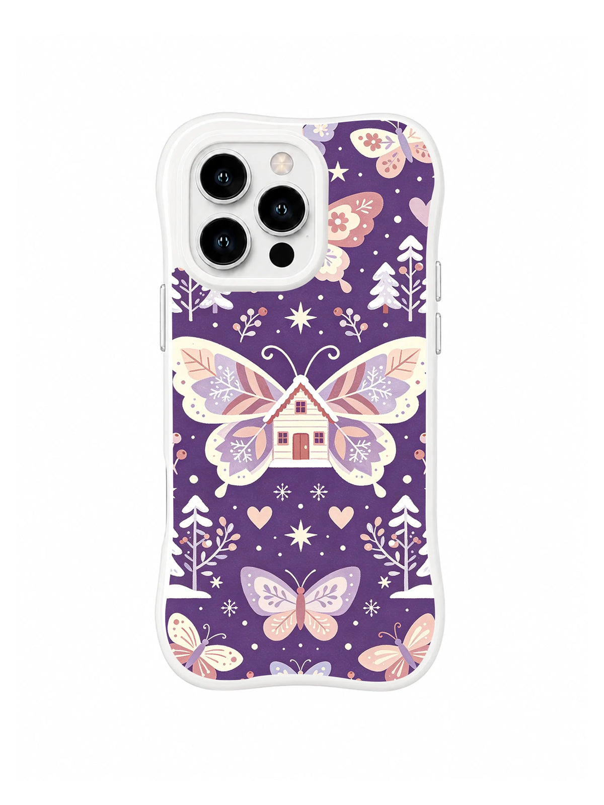 Butterfly House Flight folk art iPhone 13 Pro case with cottages, stars and snowflakes
