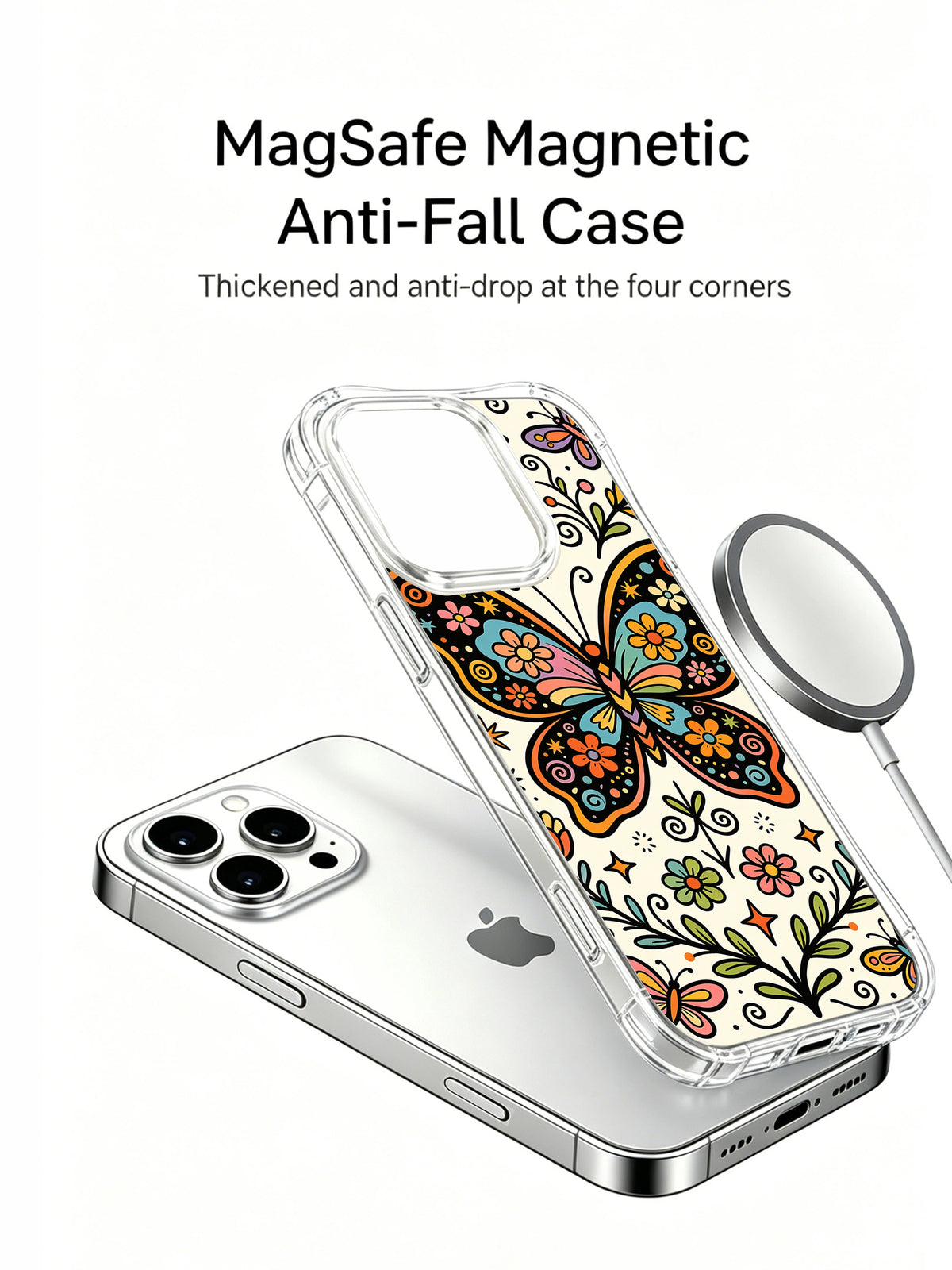 Butterfly Melody MagSafe iPhone 14 Pro case angled view