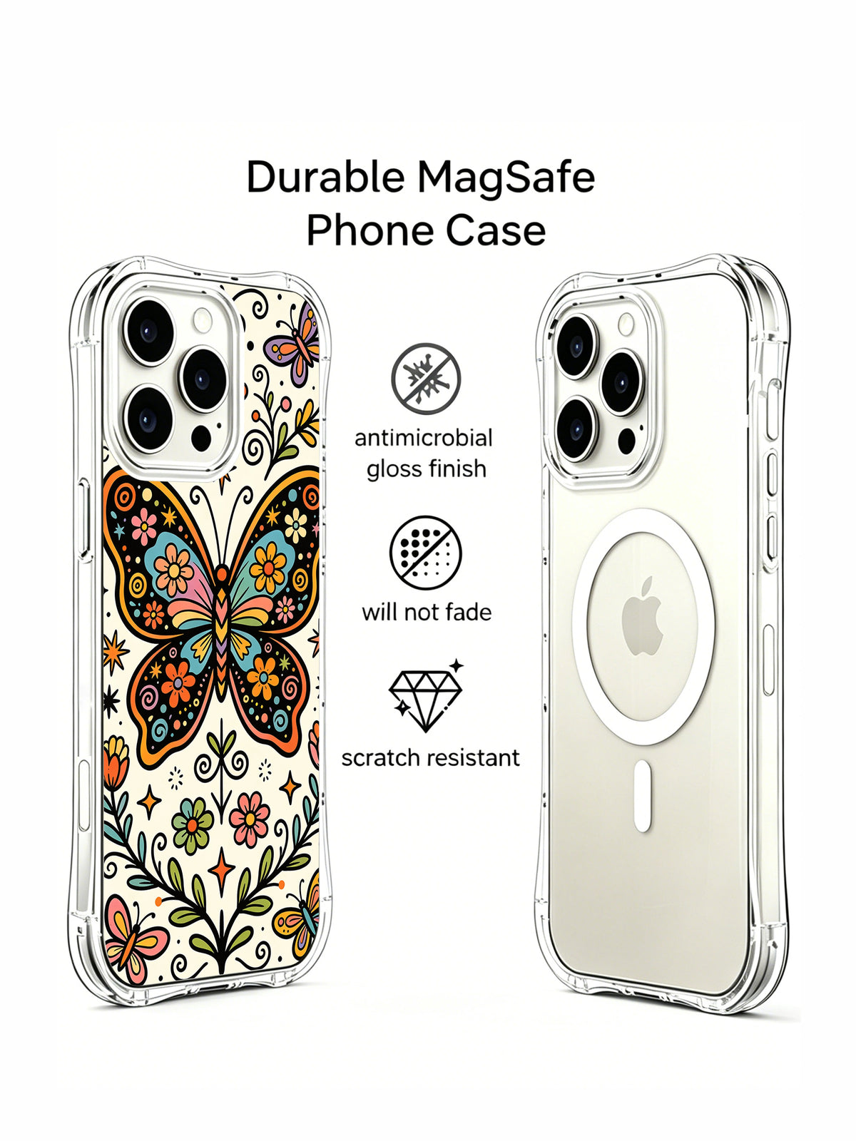 Butterfly Melody iPhone 14 Pro case front and back features