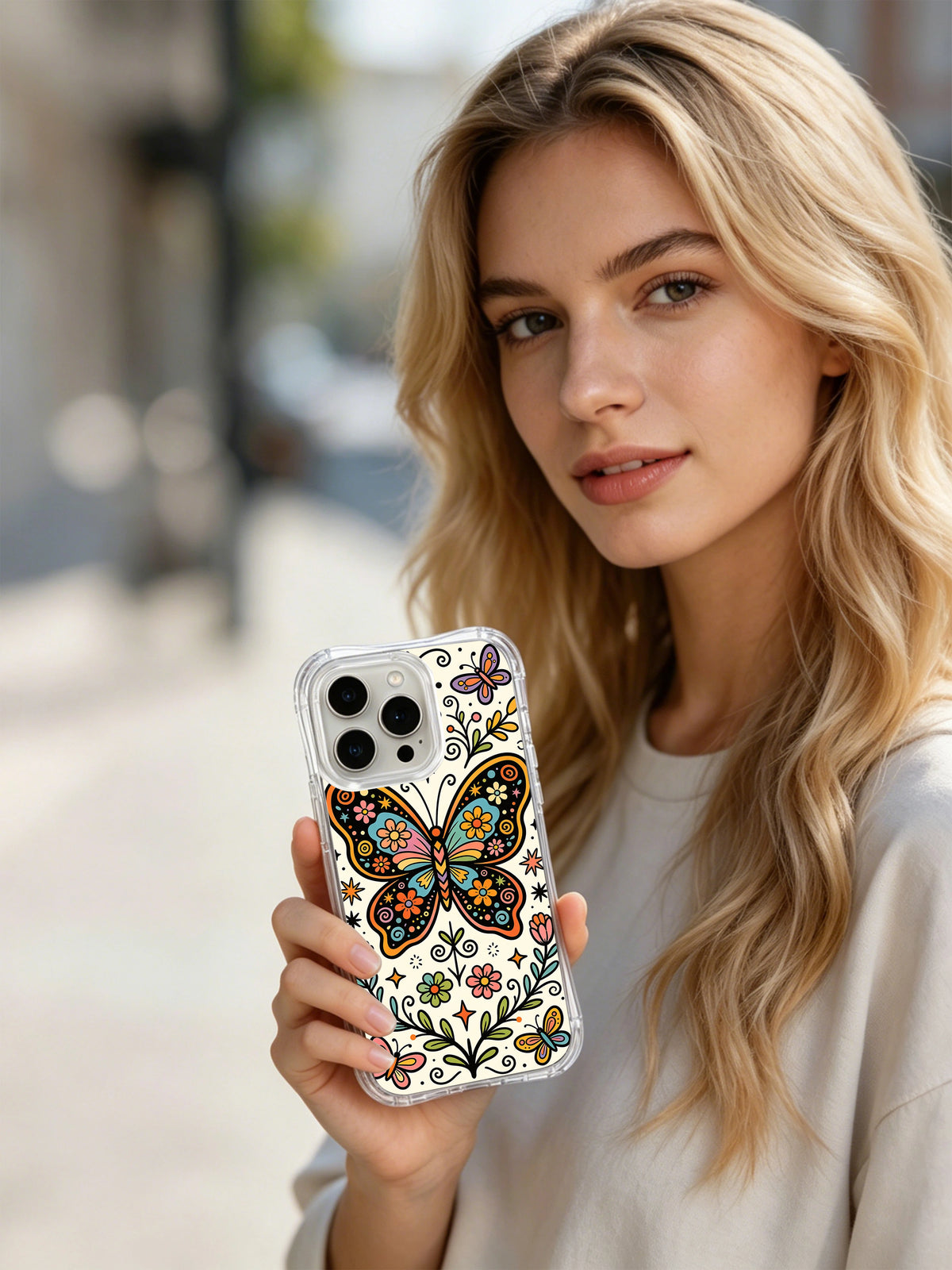 Butterfly Melody artist-designed iPhone 14 Pro case lifestyle view