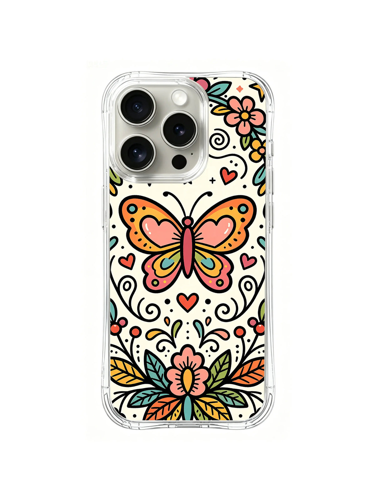 Peach Heart Butterfly iPhone 14 Pro case pattern