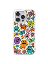 Flutter Creature Crowd: One-eyed monsters, butterflies and flowers form a dense bright pattern.