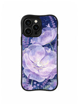 Butterfly Moon Garden / Celestial Poppy Wish: Two large open lavender flowers, with a tiny figure in the lower bloom and scattered butterflies.