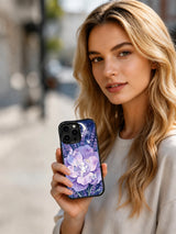 Butterfly Moon Garden: Person holding the illustrated case in an outdoor portrait.