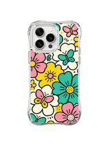 Butterfly Garden Confetti: Pink, teal, yellow and cream flowers scatter with butterflies and dot-like confetti.
