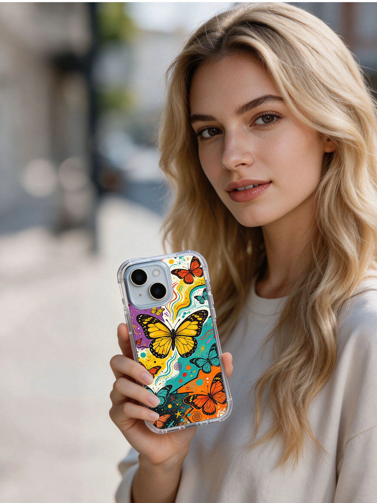 Butterfly Rhythm Rhapsody iPhone 15 Plus case lifestyle view