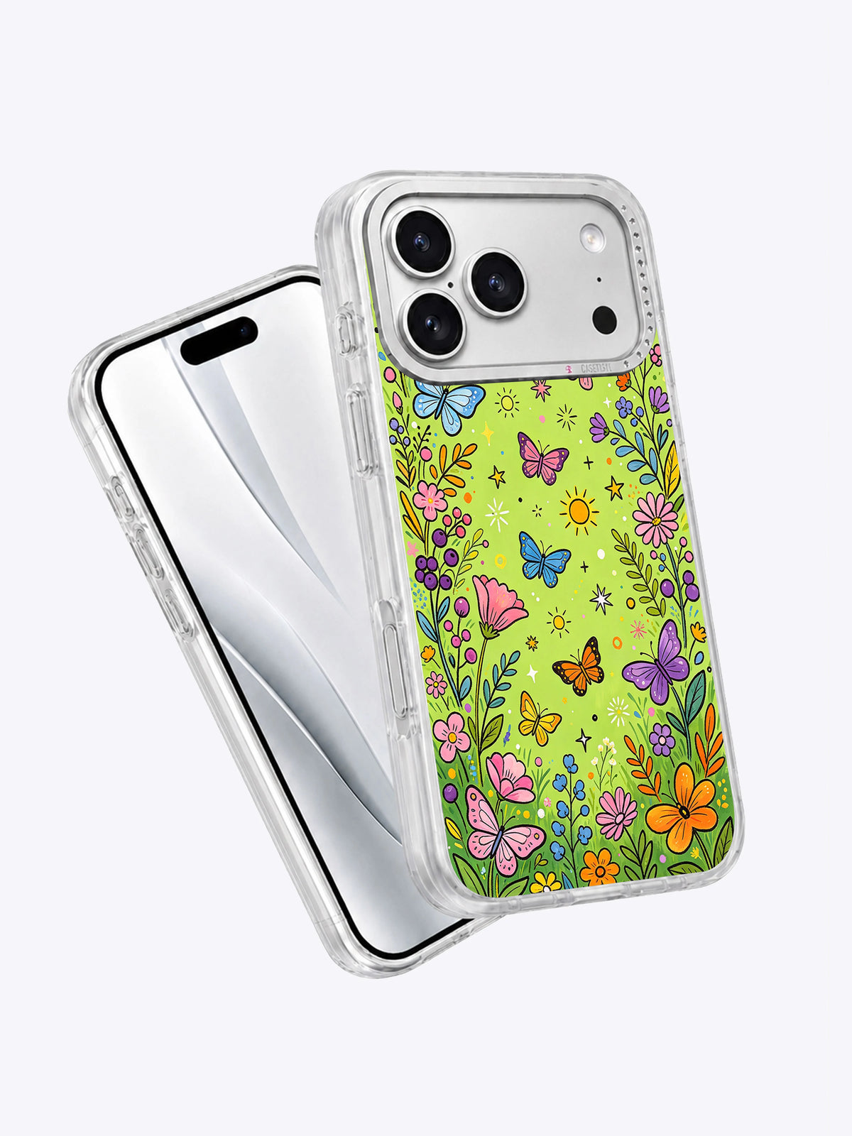 Butterfly Secret Meadow iPhone 17 Pro Max case angled view