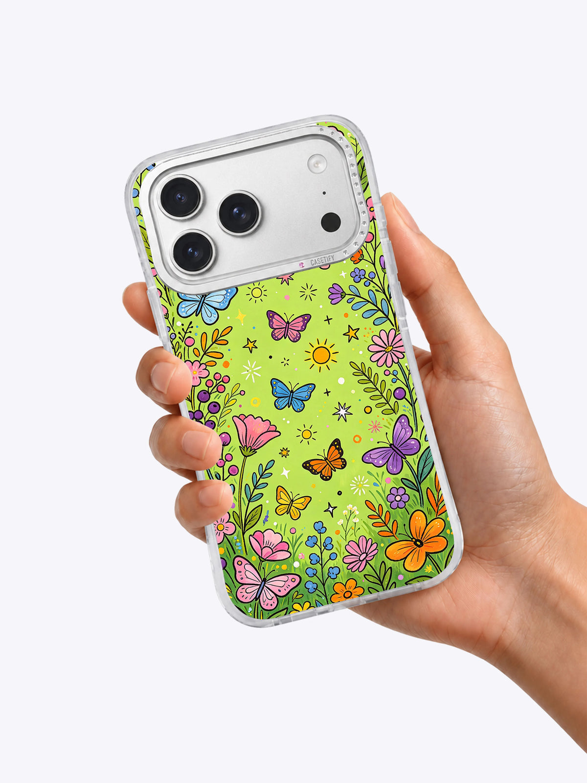 Butterfly Secret Meadow iPhone 17 Pro Max case lifestyle view