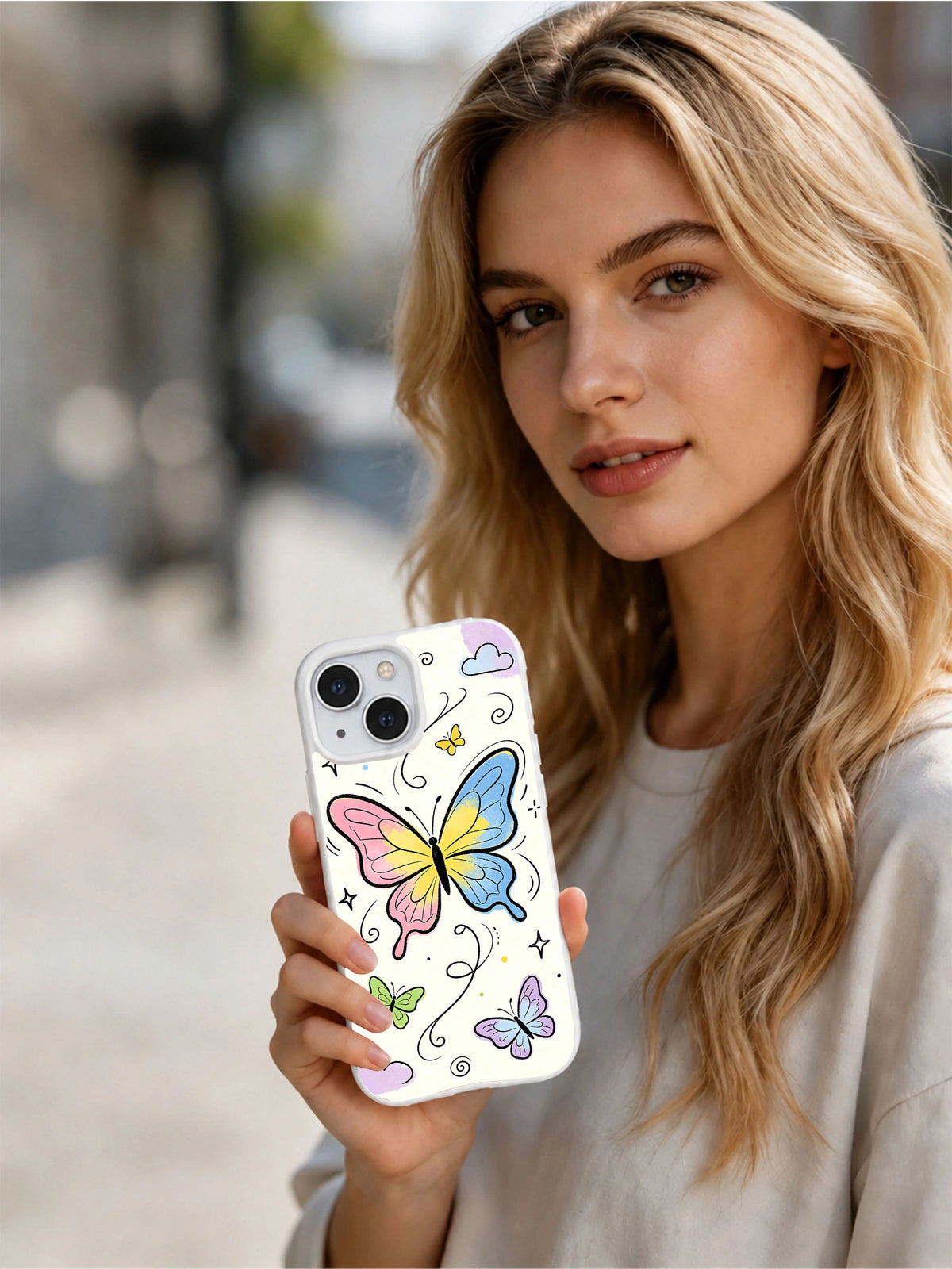 Butterfly Signal artist-designed iPhone 14 case lifestyle