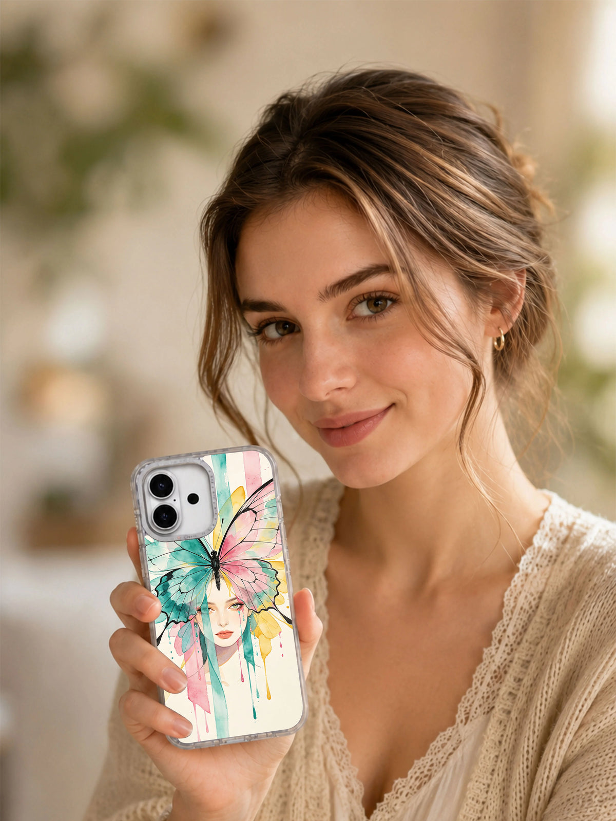 Butterfly Voltage colorful portrait iPhone 17 case lifestyle