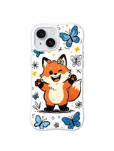 Butterfly Wink Fox iPhone 13 case with winking orange fox and blue butterflies