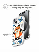 Butterfly Wink Fox iPhone 13 case shown with clear contour and camera opening details