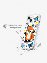 Butterfly Wink Fox iPhone 13 case shown in an impact-style product display