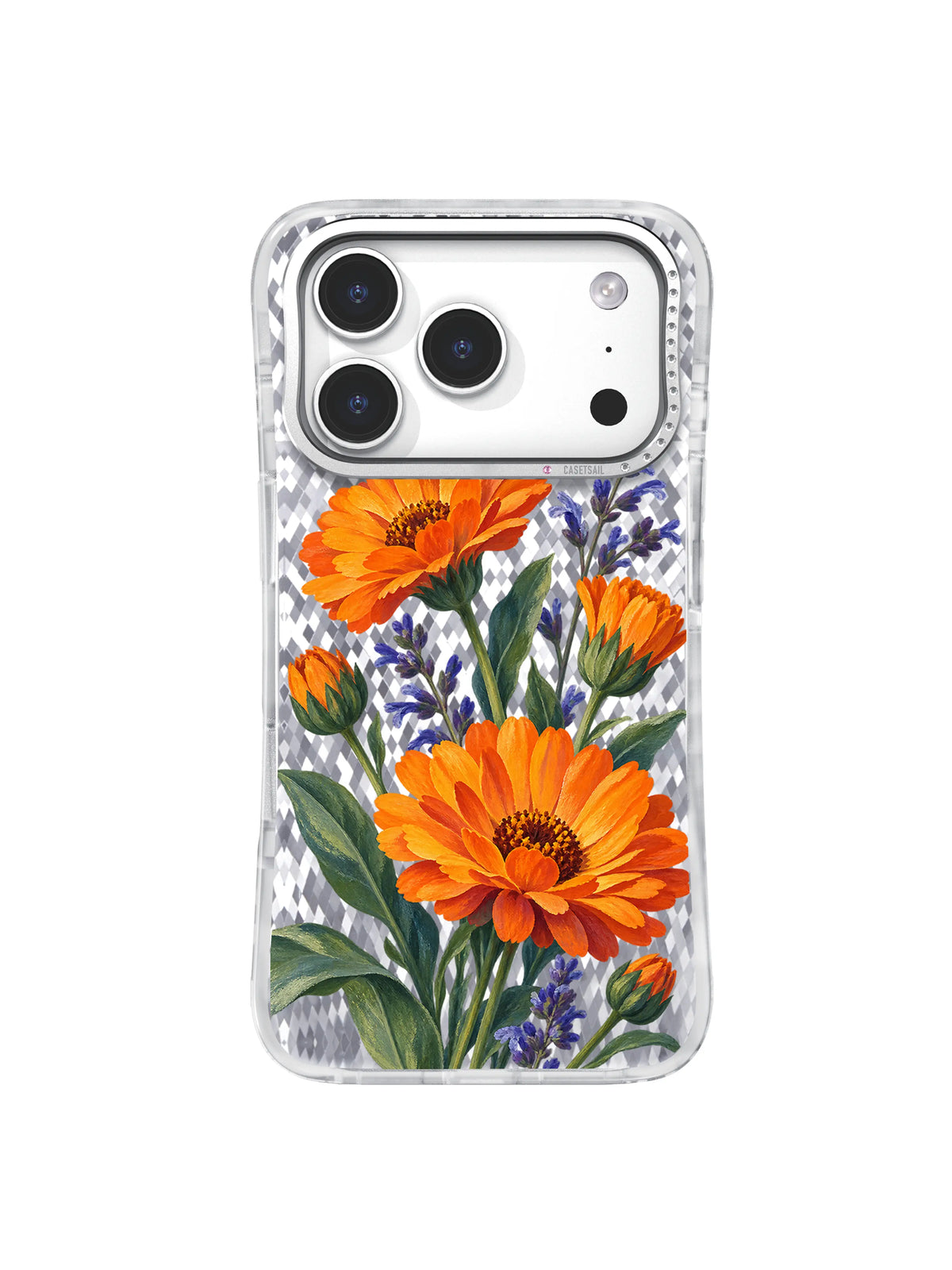 Plum Sky calendula artwork for iPhone 17 Pro case