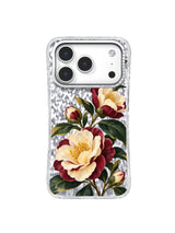 Facing Bloom cream and burgundy camellia artwork for iPhone 17 Pro Case