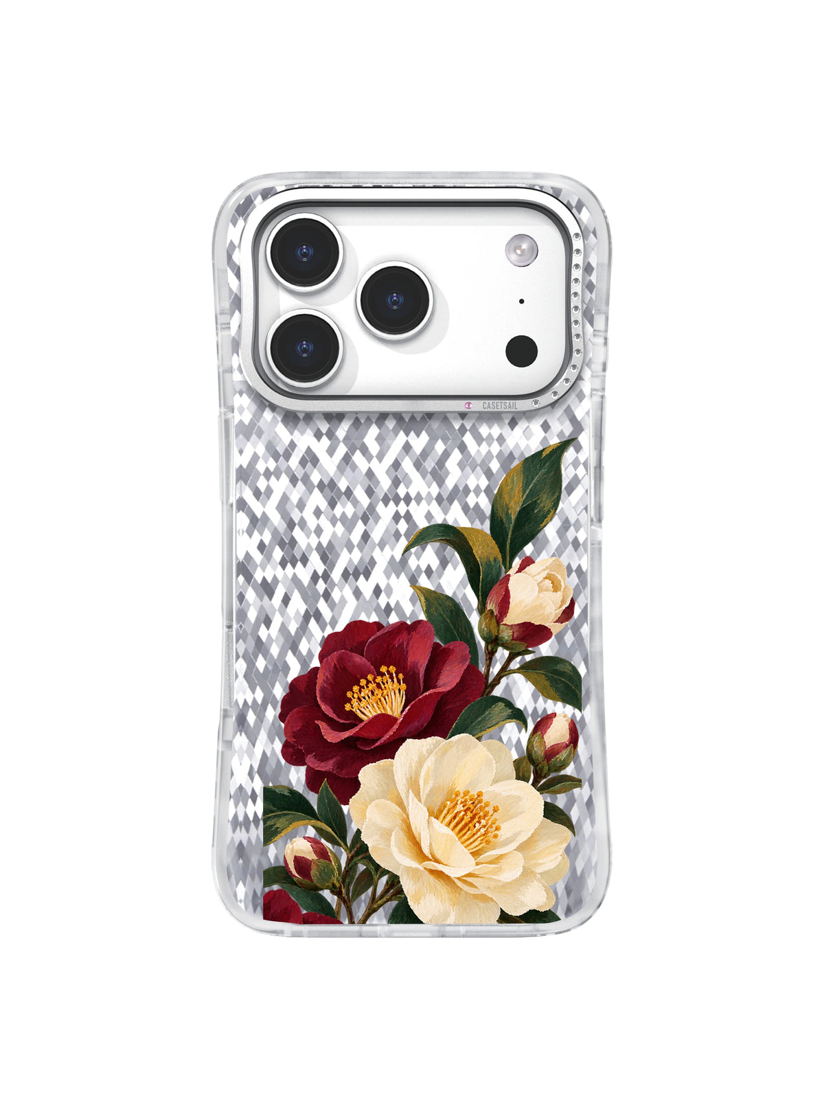 Camellias Keep Watch transparent iPhone 17 Pro case front view