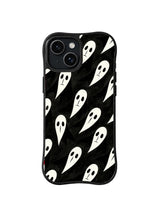Hollow Prayer Drift black and white spirit pattern on iPhone 15 Plus case