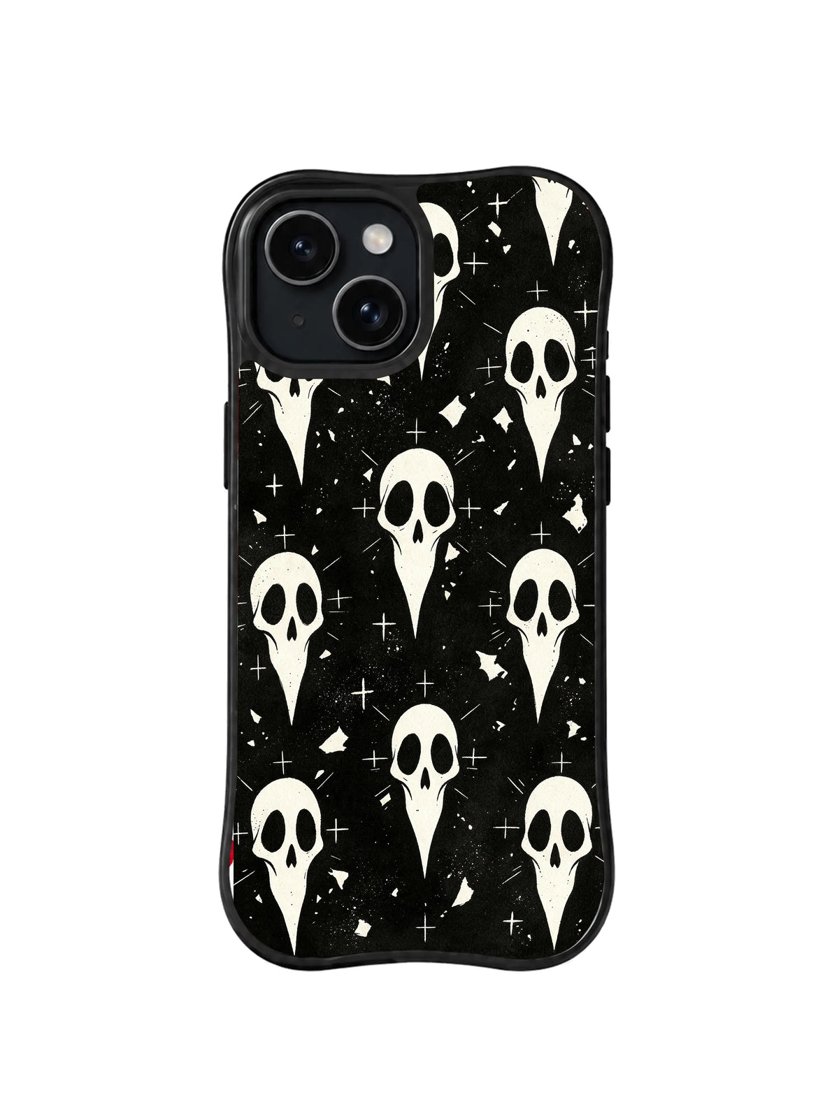 Starlit Reliquary Faces dark academia chapel artwork on black iPhone 15 Plus case