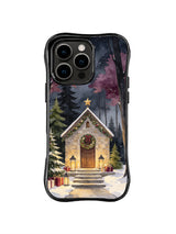 Quiet wreath chapel with lantern steps on a black iPhone 16 Pro case