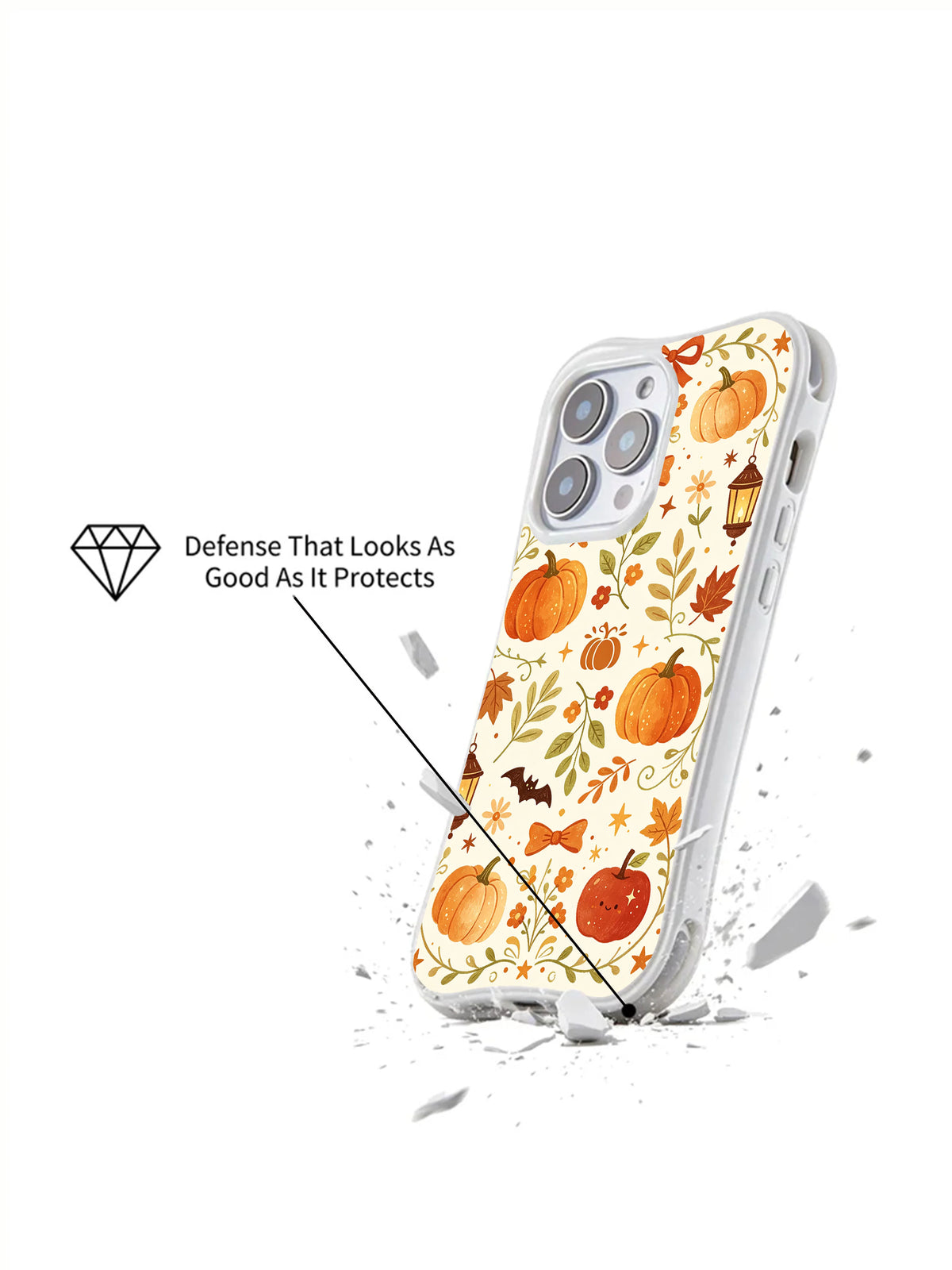 Candy Apple Orchard Night iPhone 14 Pro case shown in impact protection scene