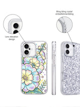 Rhinestone camera frame pastel floral iPhone 17 case detail